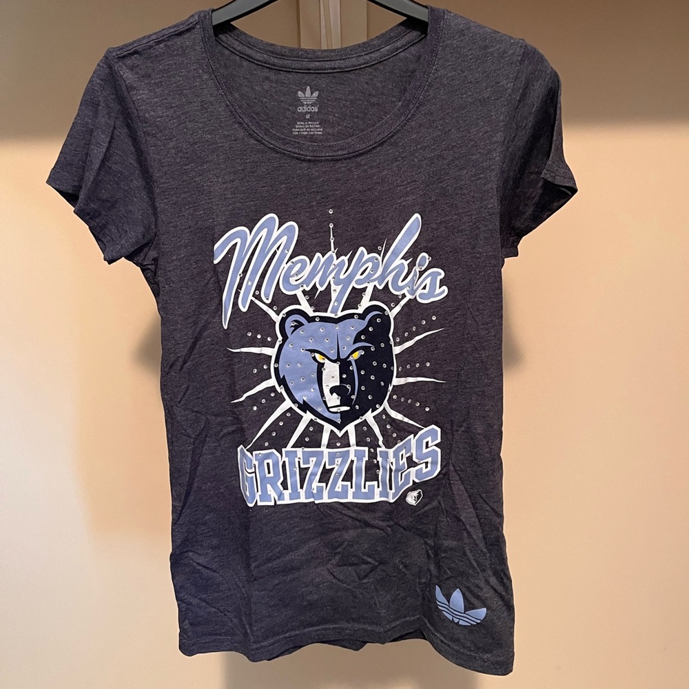 adidas Heather Navy Logo Crew Neck Tee with Rhinestones